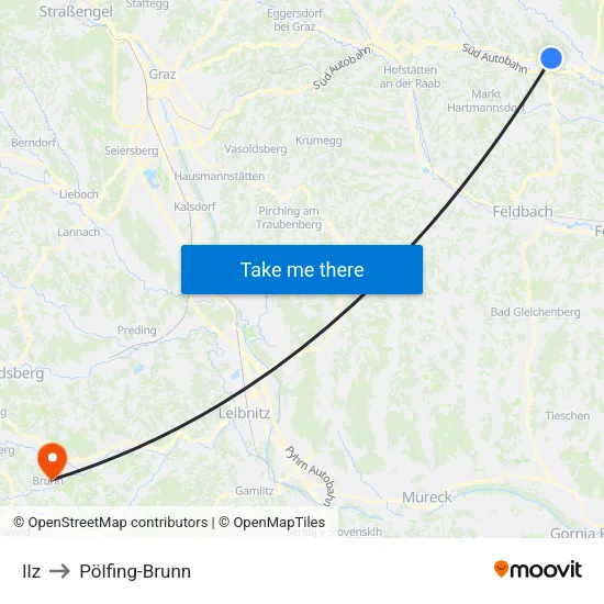 Ilz to Pölfing-Brunn map