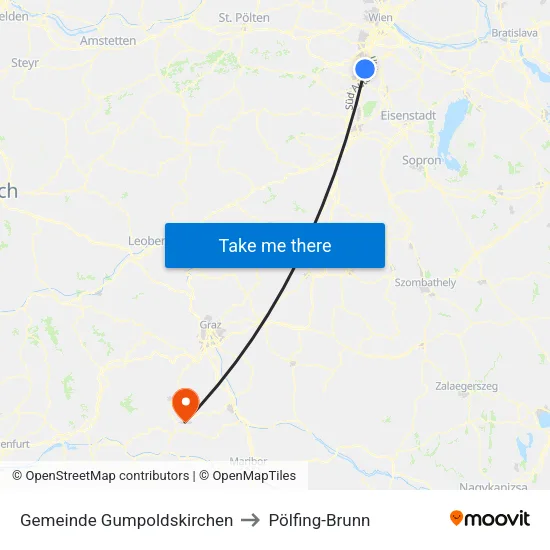 Gemeinde Gumpoldskirchen to Pölfing-Brunn map