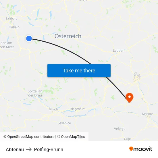 Abtenau to Pölfing-Brunn map