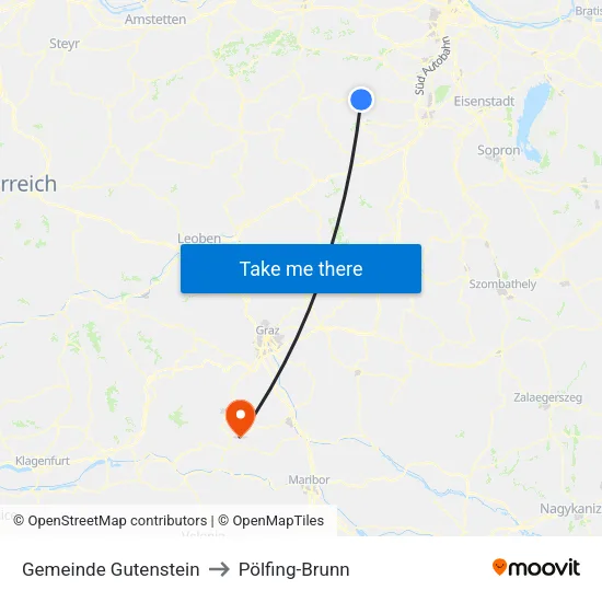 Gemeinde Gutenstein to Pölfing-Brunn map