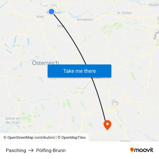 Pasching to Pölfing-Brunn map