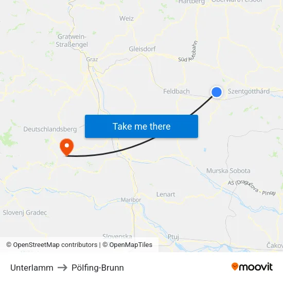 Unterlamm to Pölfing-Brunn map