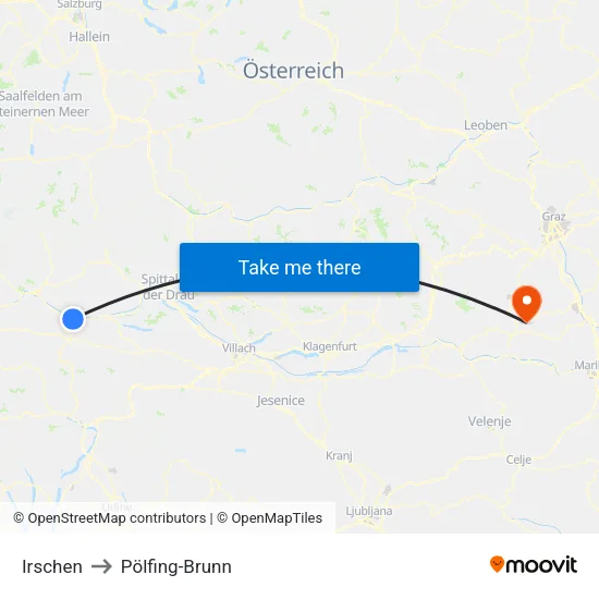 Irschen to Pölfing-Brunn map