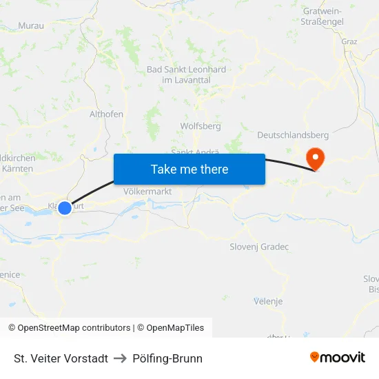 St. Veiter Vorstadt to Pölfing-Brunn map