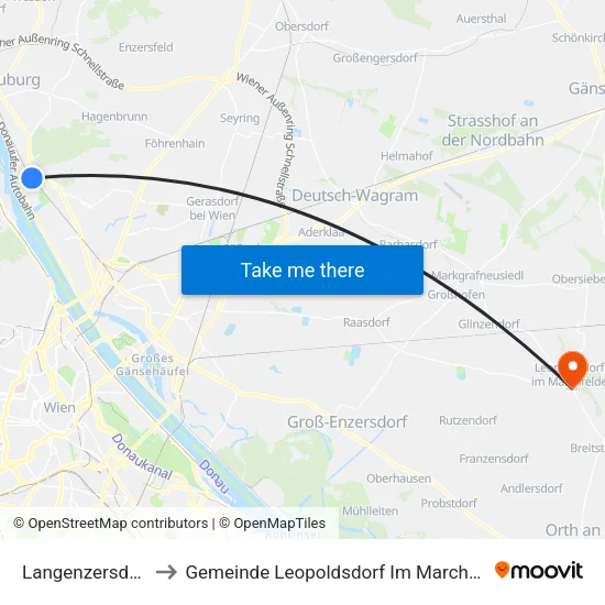 Langenzersdorf to Gemeinde Leopoldsdorf Im Marchfeld map