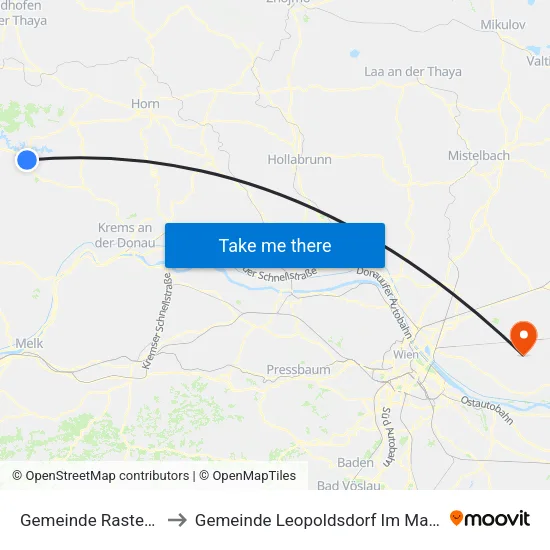Gemeinde Rastenfeld to Gemeinde Leopoldsdorf Im Marchfeld map