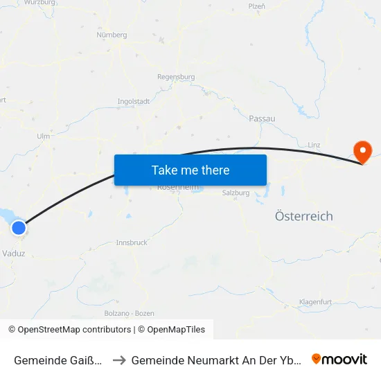 Gemeinde Gaißau to Gemeinde Neumarkt An Der Ybbs map