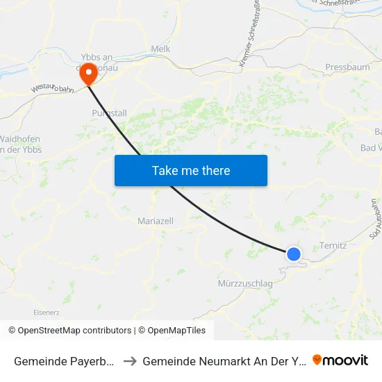 Gemeinde Payerbach to Gemeinde Neumarkt An Der Ybbs map