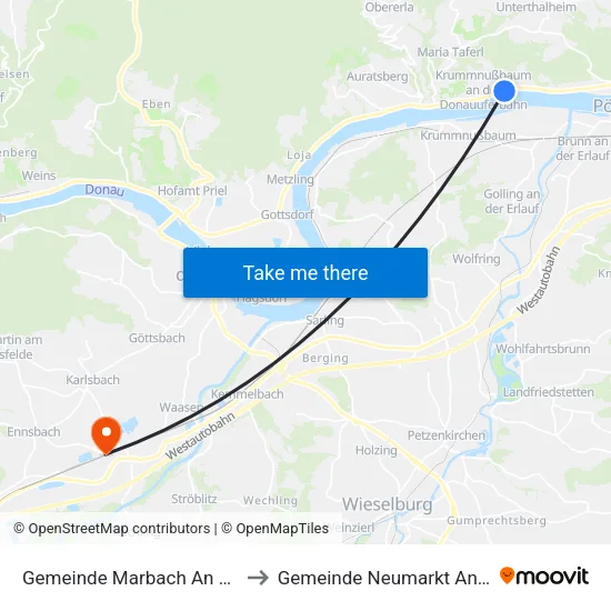 Gemeinde Marbach An Der Donau to Gemeinde Neumarkt An Der Ybbs map