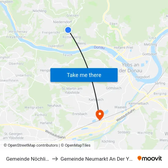 Gemeinde Nöchling to Gemeinde Neumarkt An Der Ybbs map