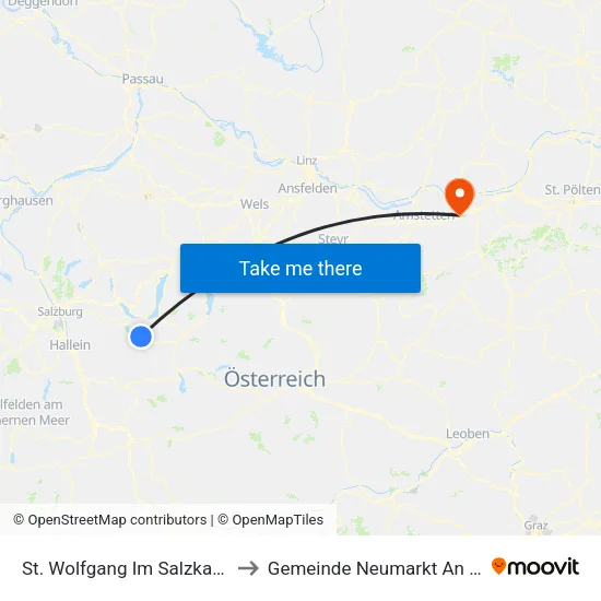 St. Wolfgang Im Salzkammergut to Gemeinde Neumarkt An Der Ybbs map