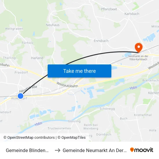 Gemeinde Blindenmarkt to Gemeinde Neumarkt An Der Ybbs map