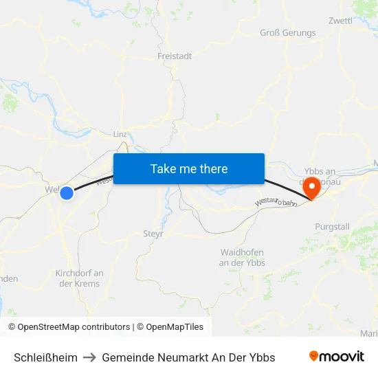 Schleißheim to Gemeinde Neumarkt An Der Ybbs map
