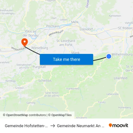 Gemeinde Hofstetten-Grünau to Gemeinde Neumarkt An Der Ybbs map