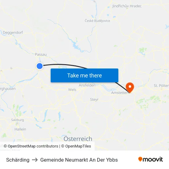 Schärding to Gemeinde Neumarkt An Der Ybbs map