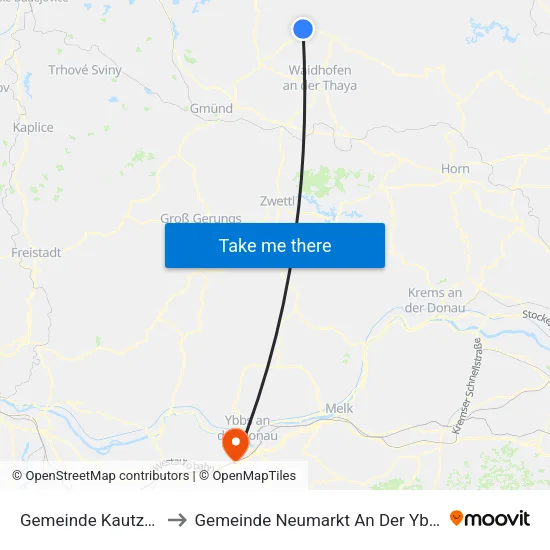 Gemeinde Kautzen to Gemeinde Neumarkt An Der Ybbs map