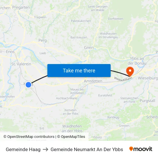 Gemeinde Haag to Gemeinde Neumarkt An Der Ybbs map