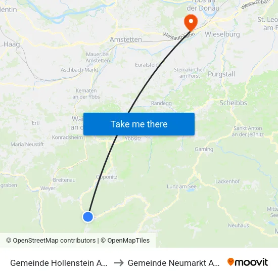 Gemeinde Hollenstein An Der Ybbs to Gemeinde Neumarkt An Der Ybbs map