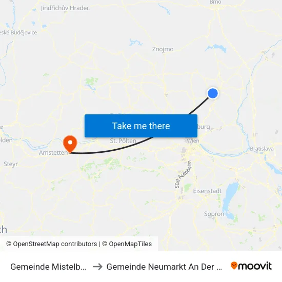 Gemeinde Mistelbach to Gemeinde Neumarkt An Der Ybbs map
