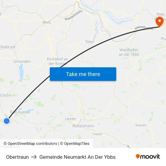 Obertraun to Gemeinde Neumarkt An Der Ybbs map