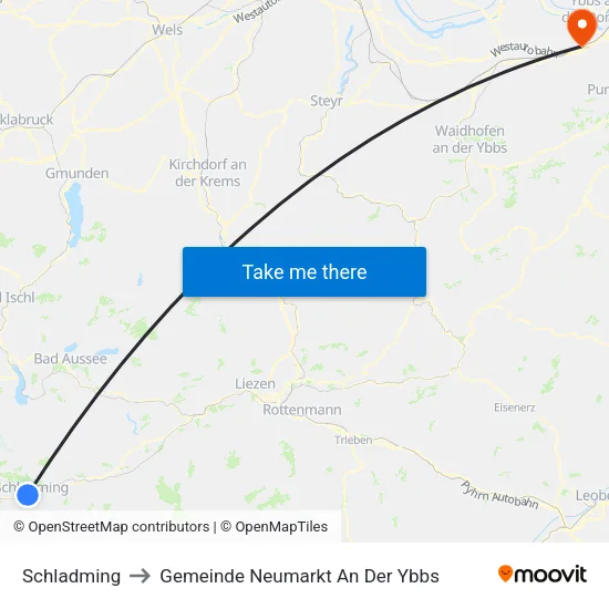 Schladming to Gemeinde Neumarkt An Der Ybbs map