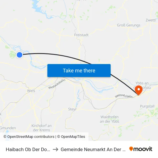 Haibach Ob Der Donau to Gemeinde Neumarkt An Der Ybbs map