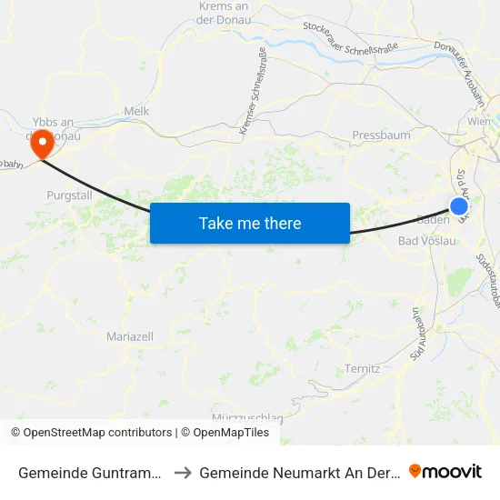 Gemeinde Guntramsdorf to Gemeinde Neumarkt An Der Ybbs map