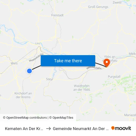 Kematen An Der Krems to Gemeinde Neumarkt An Der Ybbs map