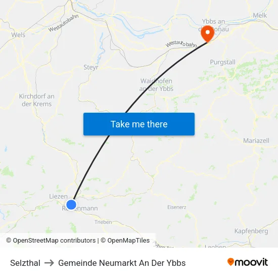 Selzthal to Gemeinde Neumarkt An Der Ybbs map
