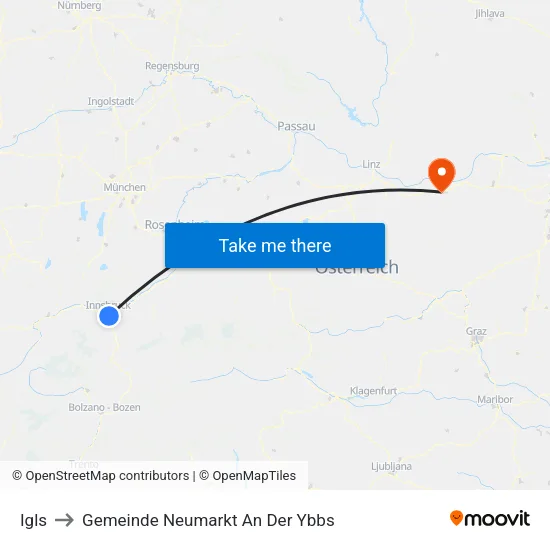Igls to Gemeinde Neumarkt An Der Ybbs map