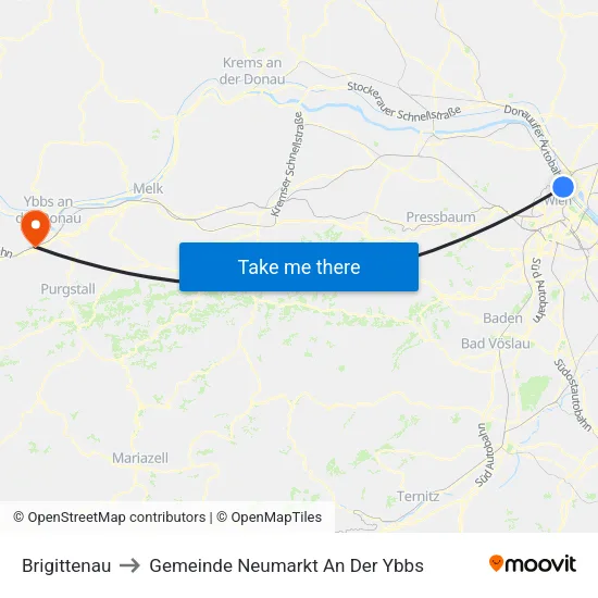 Brigittenau to Gemeinde Neumarkt An Der Ybbs map