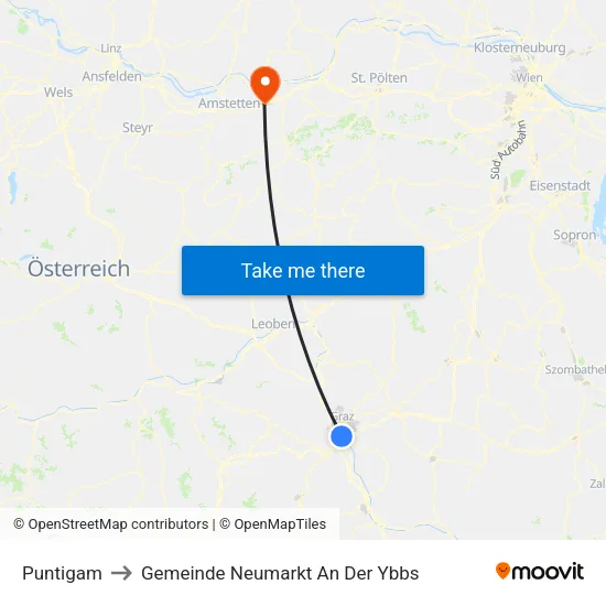 Puntigam to Gemeinde Neumarkt An Der Ybbs map