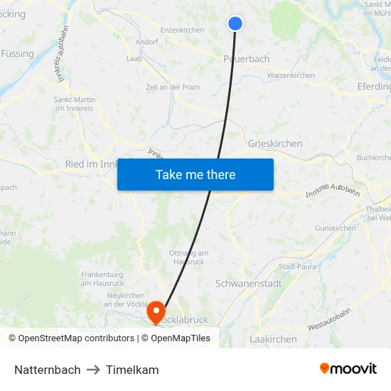 Natternbach to Timelkam map