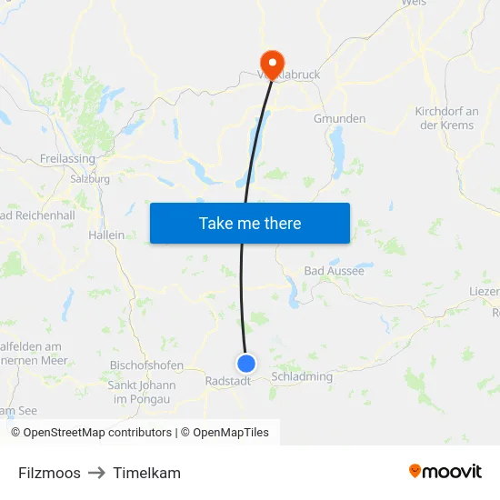 Filzmoos to Timelkam map