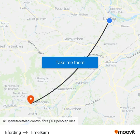 Eferding to Timelkam map