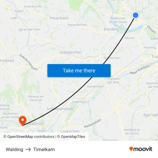 Walding to Timelkam map