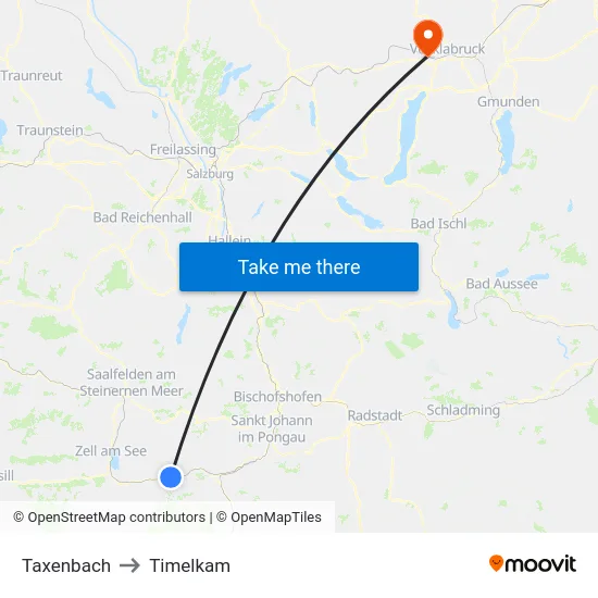 Taxenbach to Timelkam map