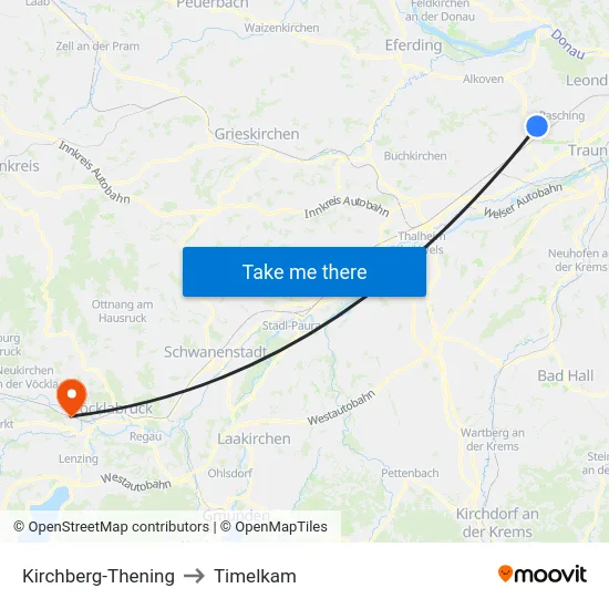 Kirchberg-Thening to Timelkam map