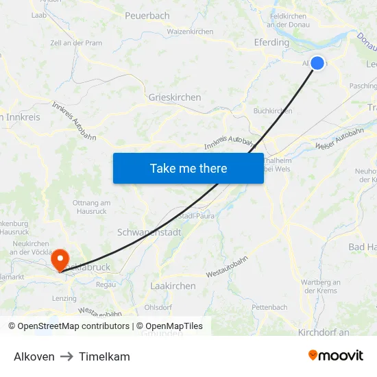 Alkoven to Timelkam map