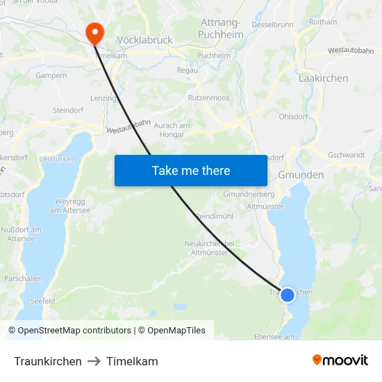 Traunkirchen to Timelkam map