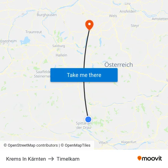 Krems In Kärnten to Timelkam map