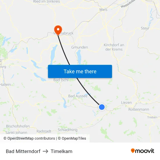 Bad Mitterndorf to Timelkam map