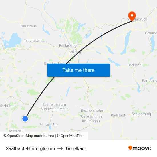 Saalbach-Hinterglemm to Timelkam map