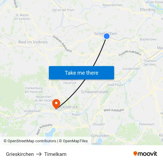 Grieskirchen to Timelkam map
