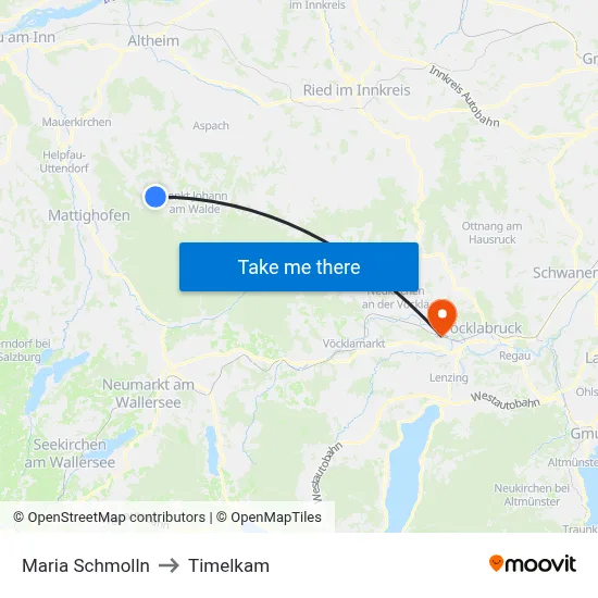 Maria Schmolln to Timelkam map