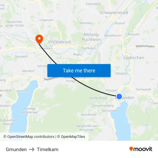 Gmunden to Timelkam map
