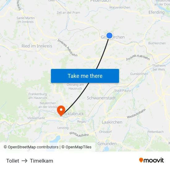 Tollet to Timelkam map