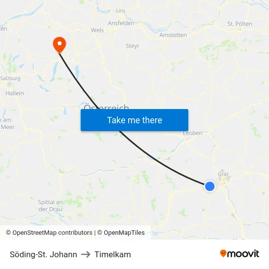 Söding-St. Johann to Timelkam map