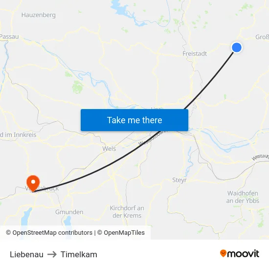 Liebenau to Timelkam map