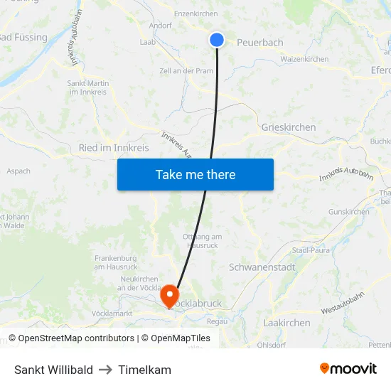 Sankt Willibald to Timelkam map